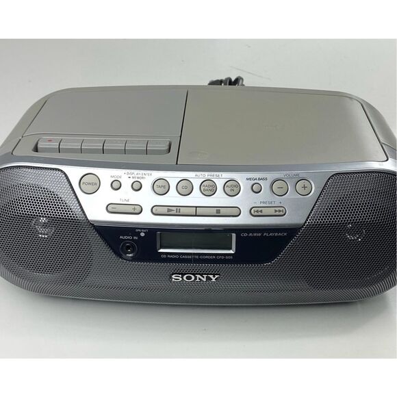 Sony CFD-S05 CD Radio Cassette Recorder Boombox Speaker System Silver Tested AQ2